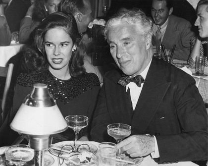 Charlie Chaplin with wife Oona O'Neill at their first public appearance