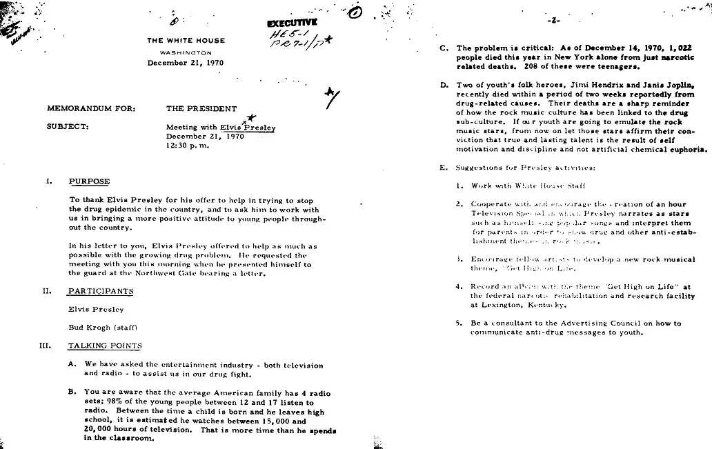 Elvis Nixon white house memo